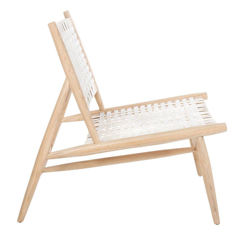 Transitional Beige and White Leather Woven 26'' Accent Chair
