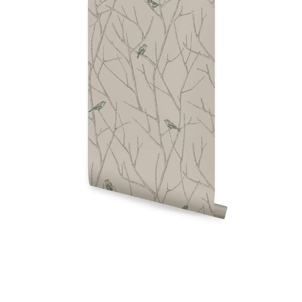 Branch Birds Green Peel and Stick Vinyl Wallpaper Roll