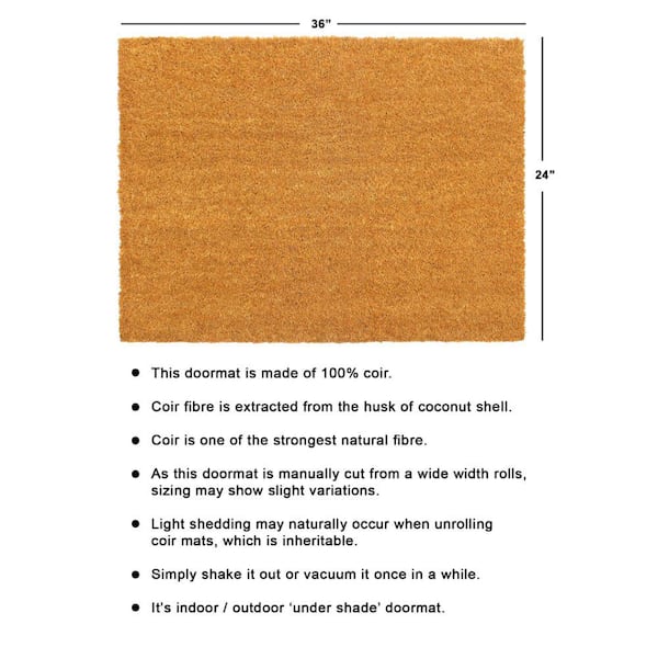 Machine Tufted Plain Natural 24 in. x 36 in. Coir Non-Slip Outdoor Door Mat