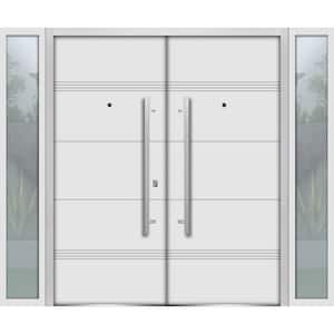 1705 96 in. x 80 in. Left-Hand/Inswing 2 Sidelites Exterior Black Windows White Steel Prehung Front Door with Hardware