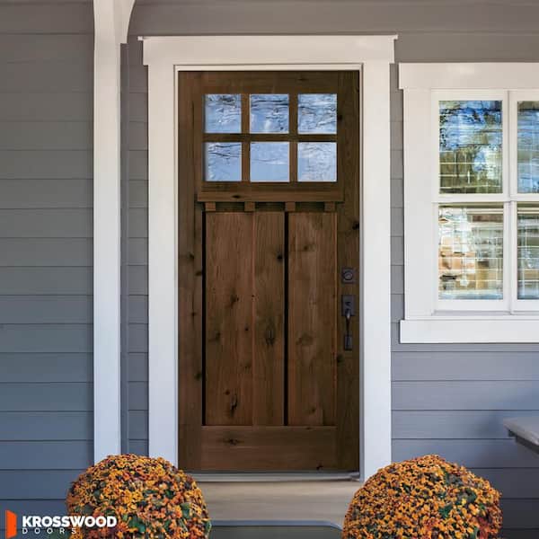 36 in. x 80 in. Knotty Alder Left-Hand/Inswing 6-Lite Beveled Clear Glass Espresso Stain Wood Prehung Front Door w/ DS