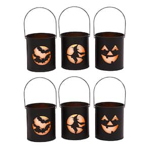3 in. H Black Metal Lighted Halloween Cutout Luminaries Each with Flameless Halloween Candle (Set of 6)