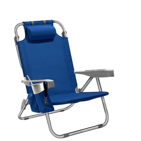 Navy Blue Aluminum Folding Adjustable Headrest Medium Beach Chair with (1-Pack)