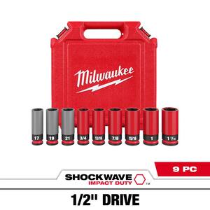 Milwaukee 49-66-7832 SHOCKWAVE 1/2" Impact Socket Set – 9pc SAE/Metric Lug Nut Wheel Sockets