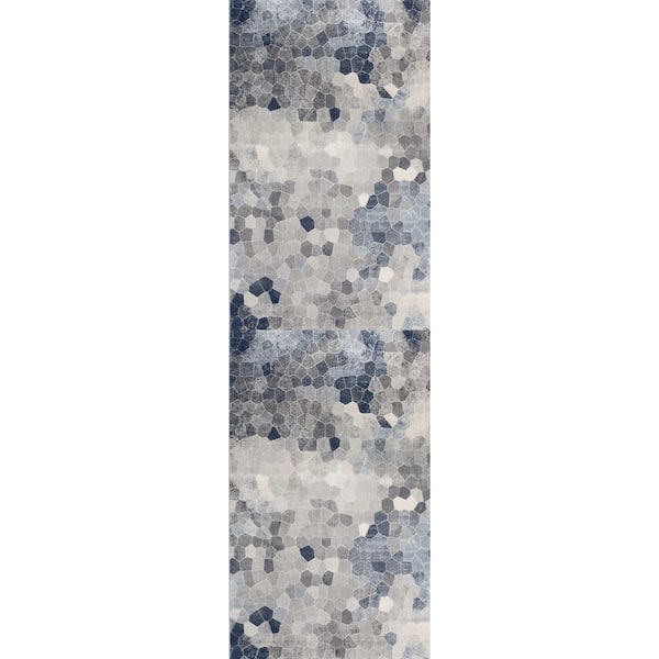 Havana Blue Beige, 2 ft. x 19 ft. Geometric Indoor Contemporary Runner Rug