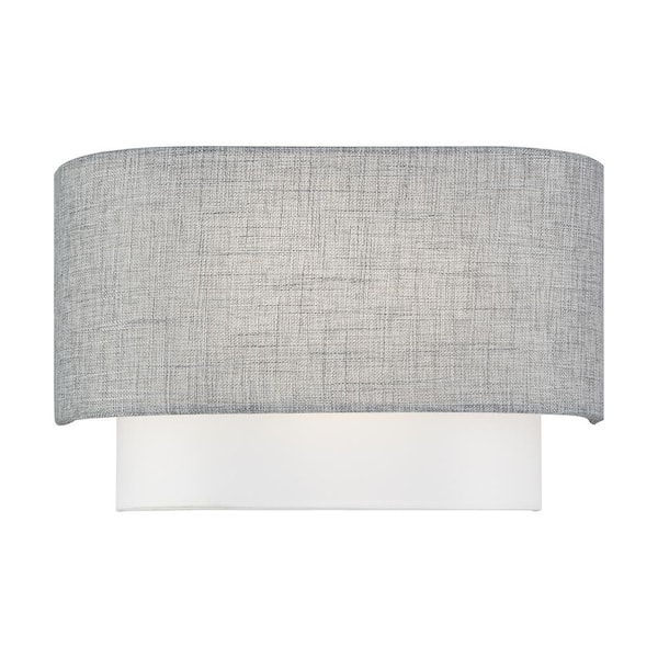Livex Lighting Brookmeade 13 in. 2-Light Brushed Nickel ADA Wall Sconce with Urban Gray and White Color Fabric Shade