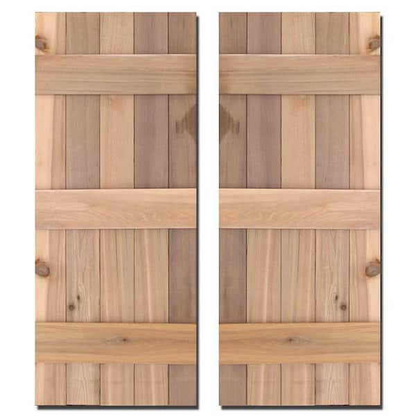 Design Craft MIllworks 12 in. x 43 in. Natural Cedar Board-N-Batten Baton Shutters Pair
