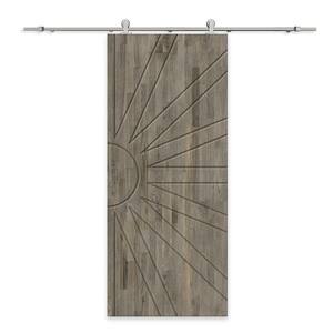 30 in. x 80 in. Weather Gray Stained Solid Wood Modern Interior Sliding Barn Door with Hardware Kit