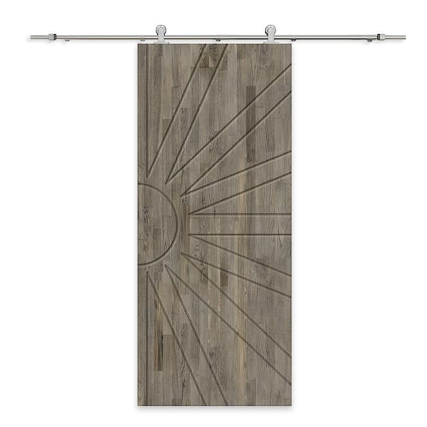 CALHOME 30 in. x 96 in. Weather Gray Stained Pine Wood Modern Interior Sliding Barn Door with Hardware Kit