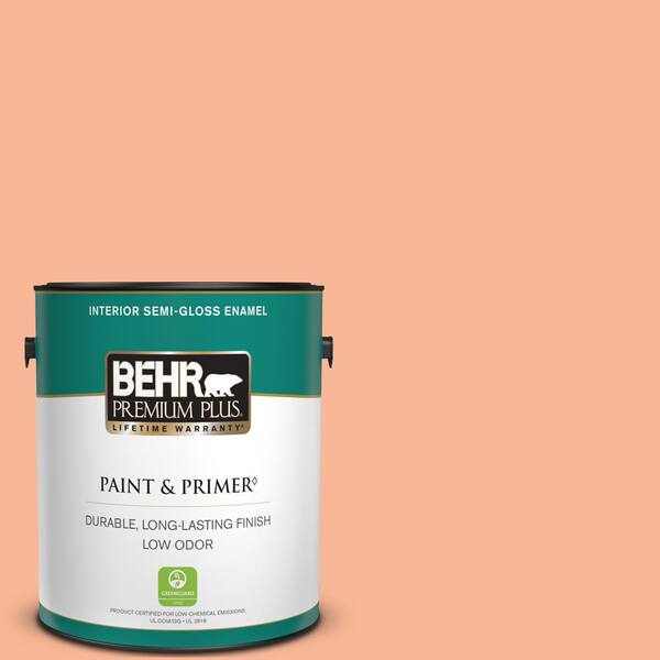 BEHR PREMIUM PLUS 1 gal. #P190-3 Melon Sorbet Semi-Gloss Enamel Low Odor Interior Paint & Primer