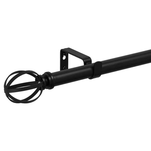 72 in-144 in Adjustable 1 in Single Curtain Rod in Matte Black with Ribbon Cage Finial