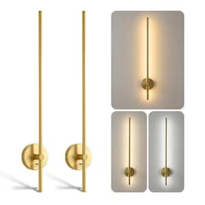 Modern 32 in. 2-Light Gold LED Wall Sconce Set of 2 with Memory Function, Dimmable and 350-Degree Rotate