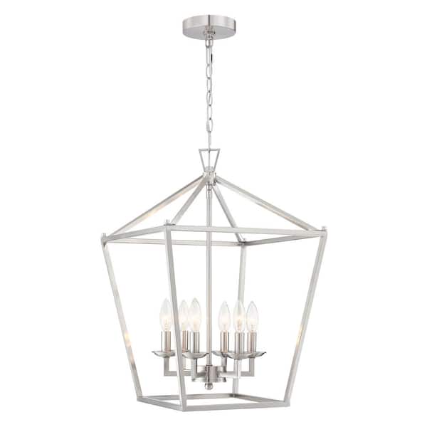 Hukoro Alfa 16 in. 6-Light Brushed Nickle Finish Caged Pendant Light