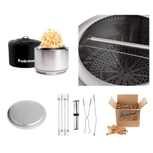 Yukon 27 in. Fire Pit, Handle, Lid, 6-Piece Tool Bundle and 10 lbs. Fatwood Kindling Combo