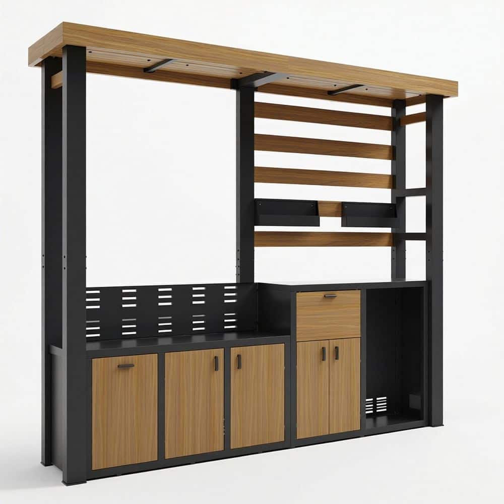 Outdoor Kitchen Series Propane Gas Modular Galvanized Steel Grill Island with Wood Grain and Stainless Tabletop in Black price history on PriceWatchPro