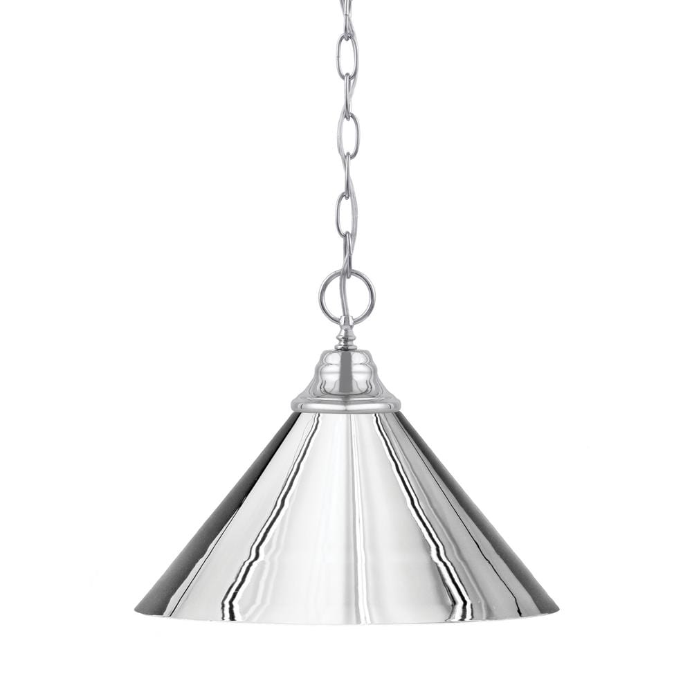 Kingston 100-Watt 1 Light Chrome Shaded Pendant Light with 14 in. Chrome Fi