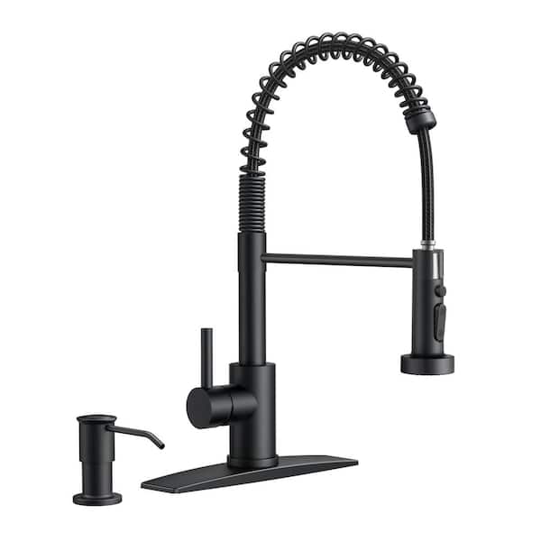 Forious pro Single-Handle Kitchen Faucet with Pull Down Sprayer Kitchen Faucet with Soap Dispenser in Matte Black