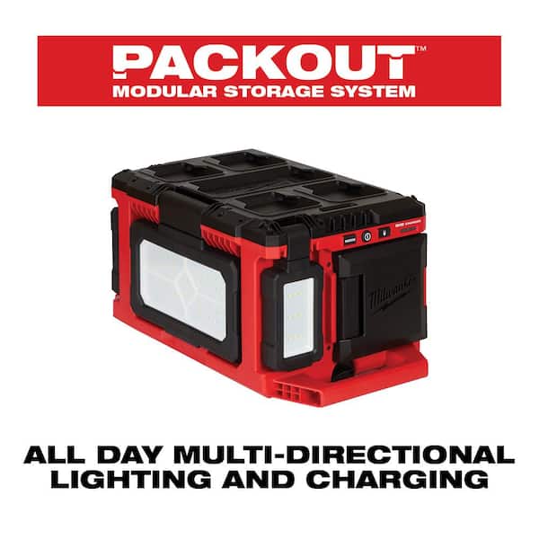 Milwaukee 2357-20-48-11-1850 M18 18-Volt Lithium-Ion Cordless PACKOUT 3000 Lumens LED Light with Built-In Charger with (1) 5.0 Ah Battery - 3