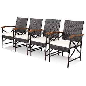 Set of 4 Mix Brown PE Wicker Outdoor Dining Chairs w/Soft Zippered Cushions Armchairs Patio