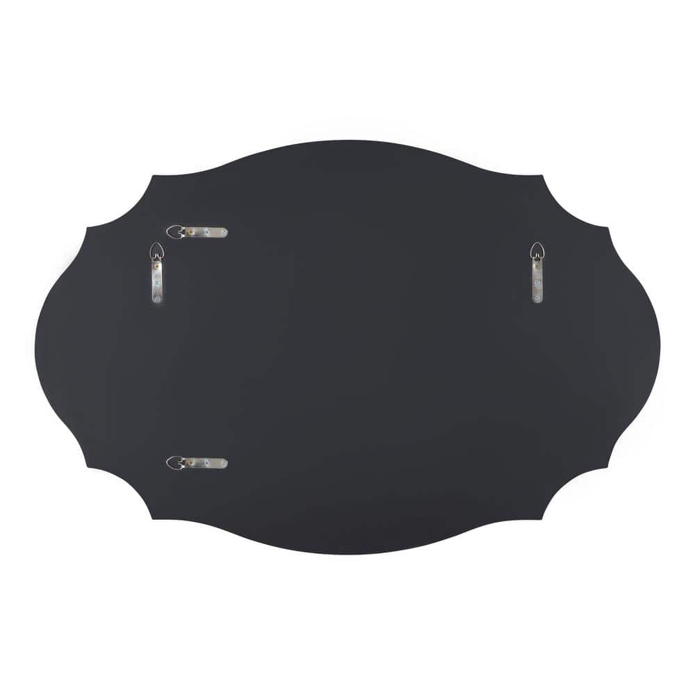 Elegant Full-Length Black Wood Scalloped Rectangular Mirror, 24x36