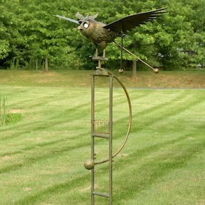 Large Copper Rocking Owl with Moving Wings, Solar Garden Stake