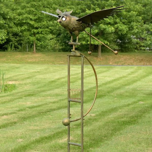 Zaer Ltd. International Large Copper Rocking Owl with Moving Wings, Solar Garden Stake