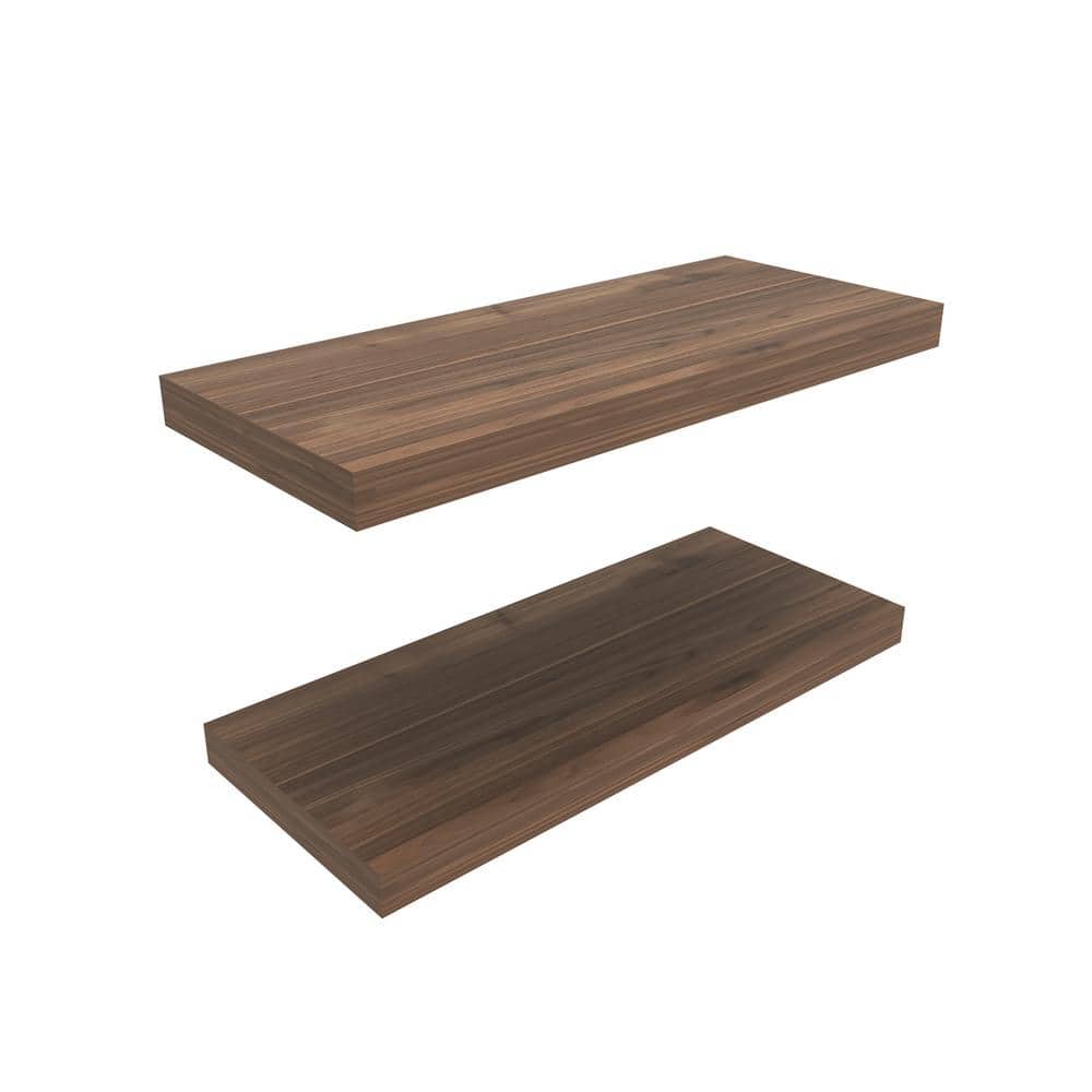 32 in. W x 10 in. D Walnut Brown Decorative Wall Shelves Floating Shelf Set
