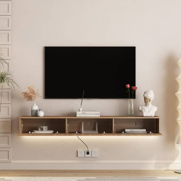 GOGEXX 69 in. W x 11.8 in. D Brown MDF Wood Floating TV Stand