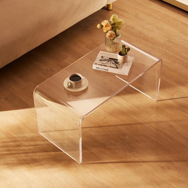 Acrylic Coffee Table, C-Shaped Clear Acrylic End Table, 16.3 in. high Transparent Side Table, for Coffee, Drink, Food