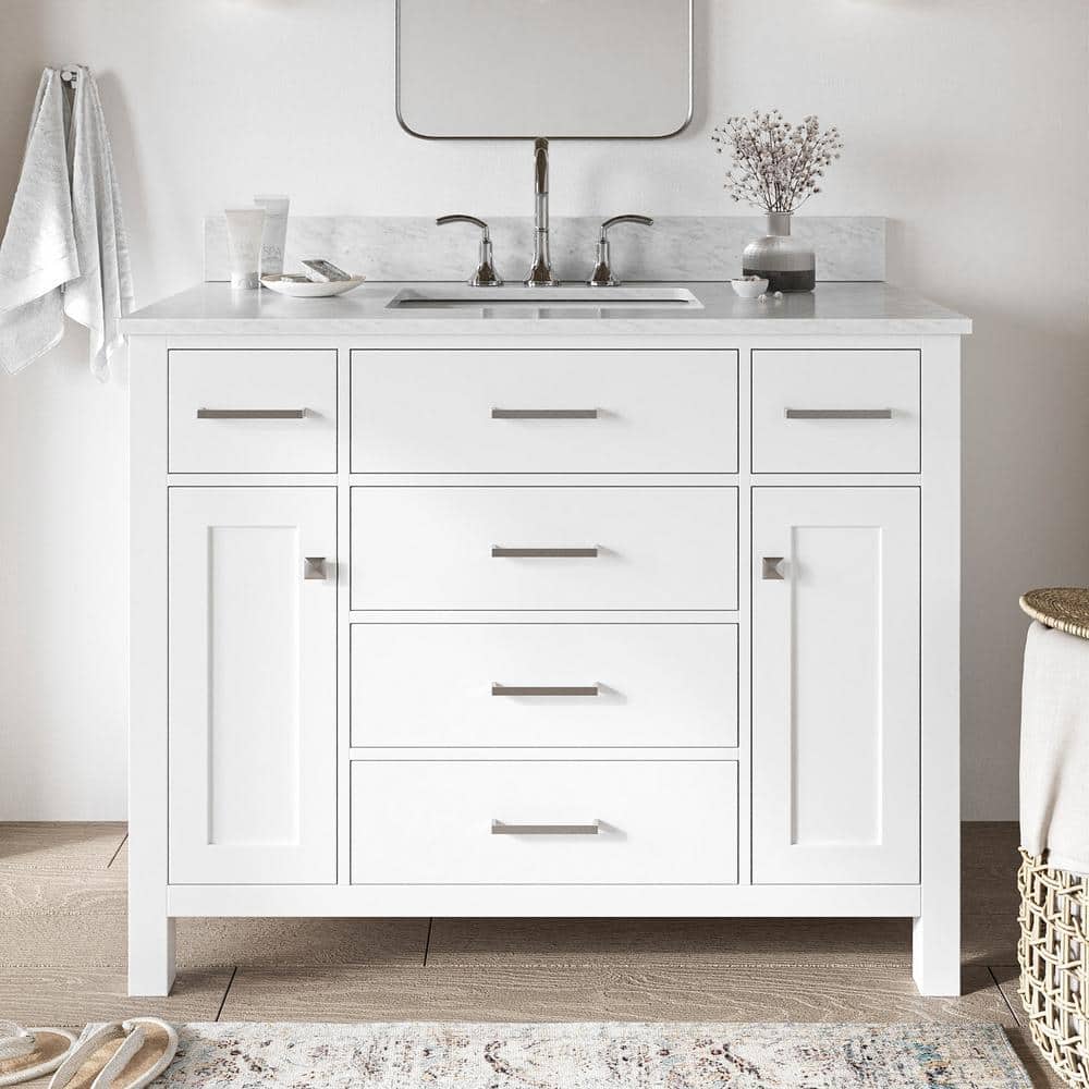 Bristol 42 in. Single Sink Freestanding Bathroom Vanity in White with 0.75 in. Carrara White Marble Top price history on PriceWatchPro