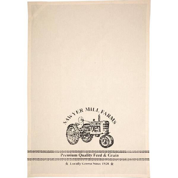 Sawyer Mill Beige Charcoal Tractor Cotton Muslin Unbleached Kitchen Tea Towel
