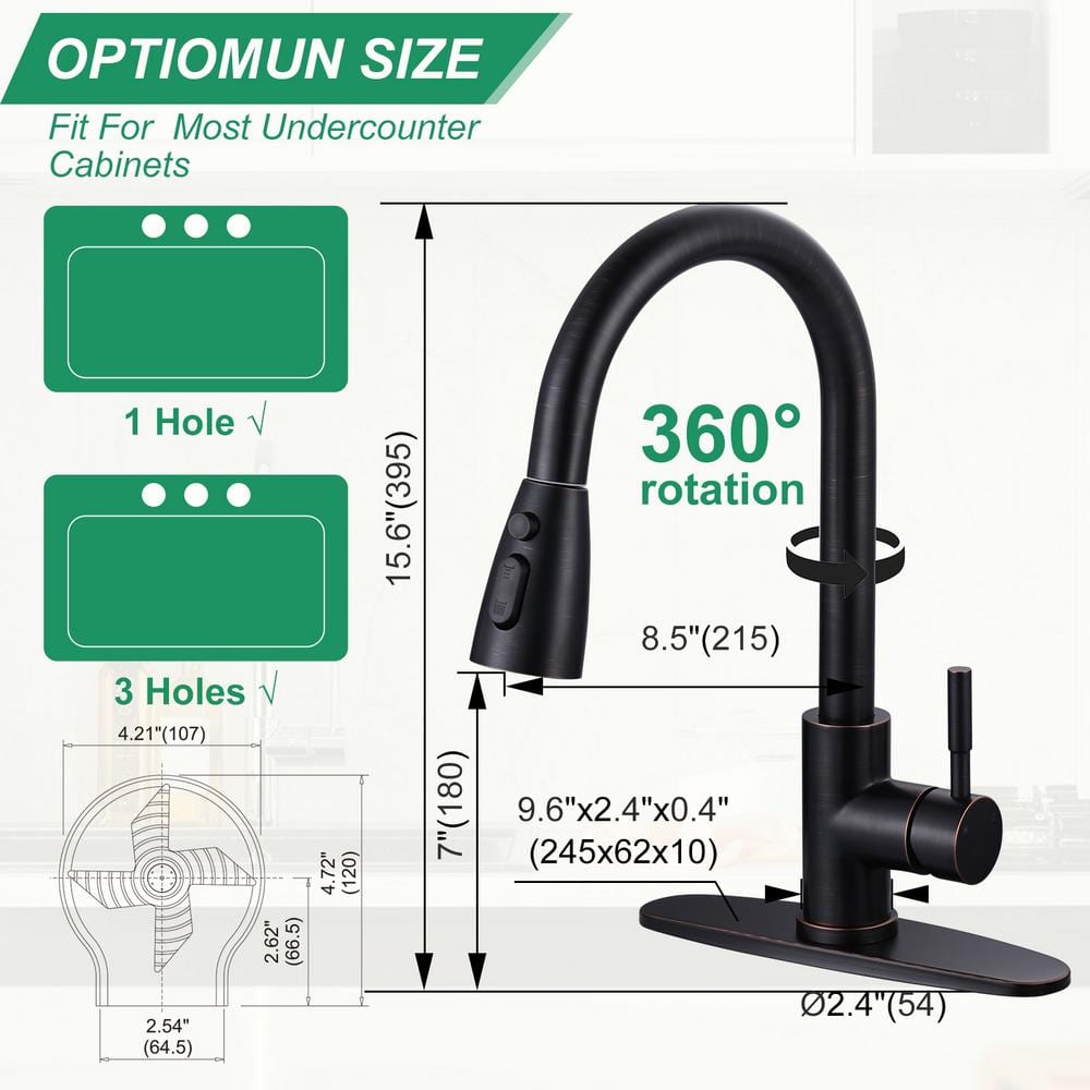 Oil Rubbed Bronze Single Handle Pull-Down Kitchen Faucet with Deckplate