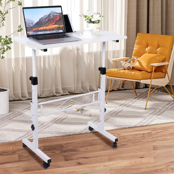 Angel Sar 31.5 in. x 15.75 in. White Rectangular Adjustable Height Standing Desk, Portable Laptop Desk with Wheels