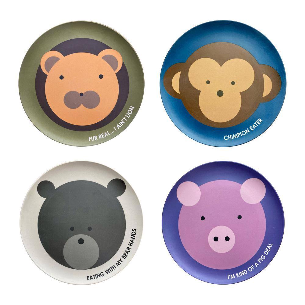 RED ROVER Kids Bamboo Plates, Assorted Animals, Monkey, Pig, Lion