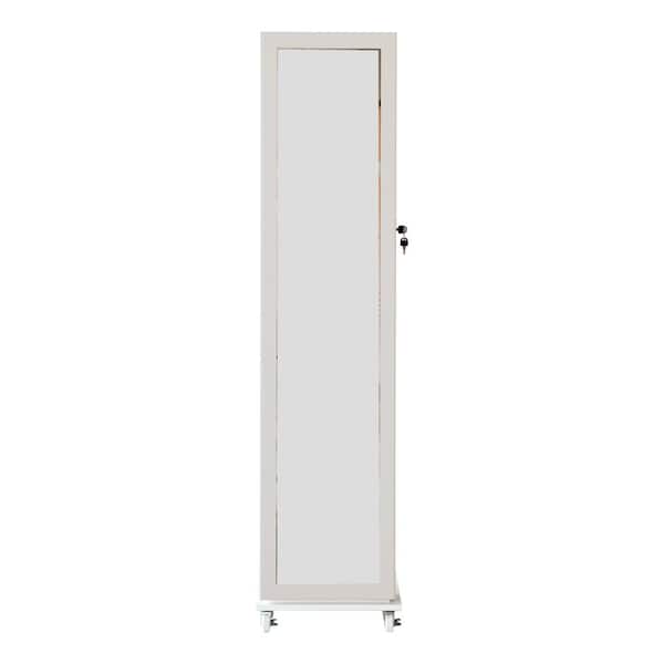 White 15.75 in. W x 64.96 in. H Rectangle Metal Full Length Mirror 360° Swivel Jewelry Cabinet