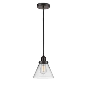 Cone 1-Light Oil Rubbed Bronze Shaded Pendant Light with Clear Glass Shade