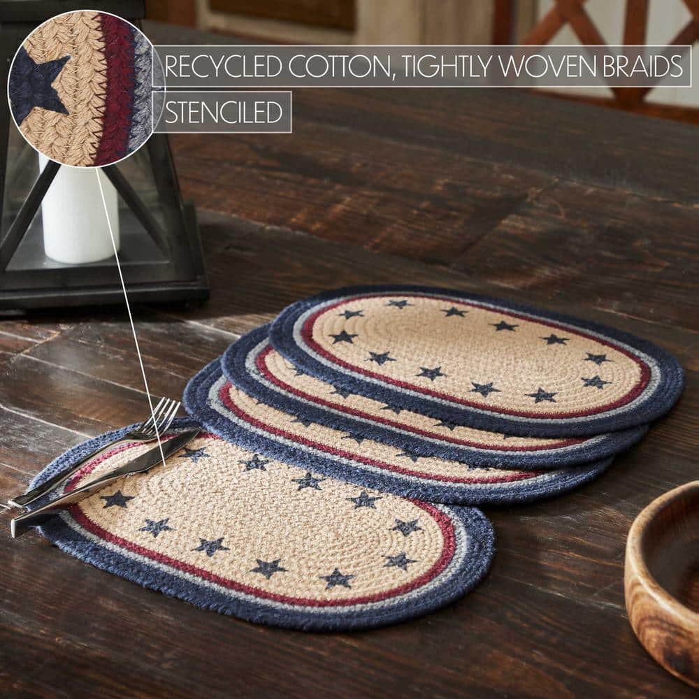 Navy and Beige Braided Cotton Oval Placemats Set of 4