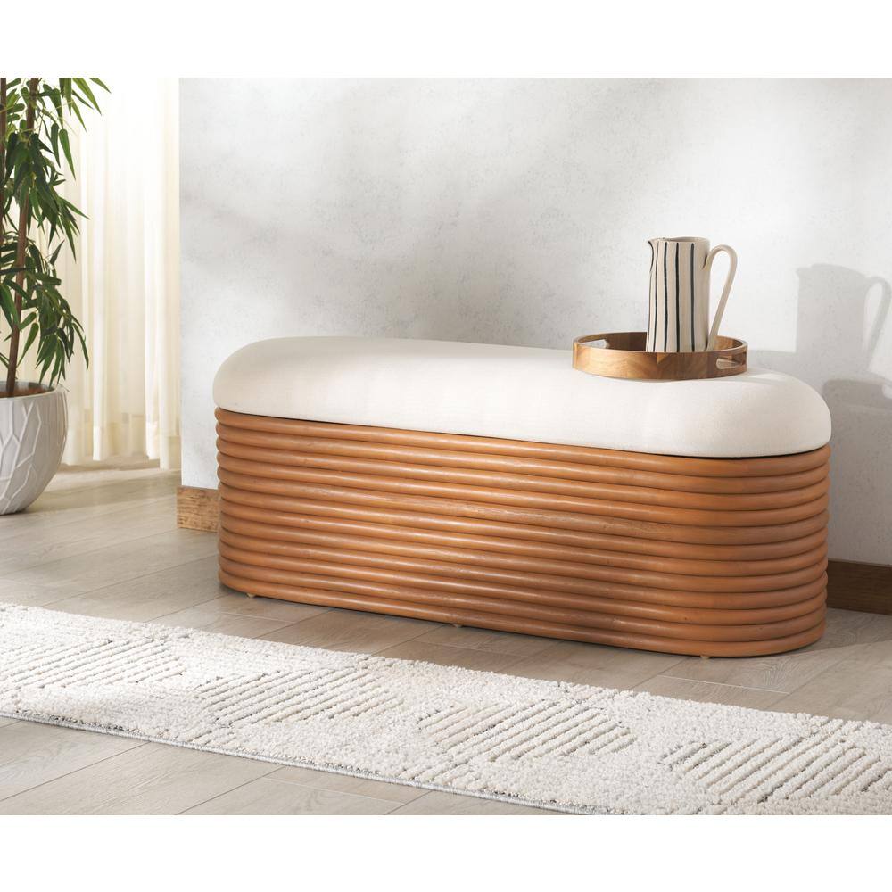 Natural Rattan and White Plywood Storage Bench