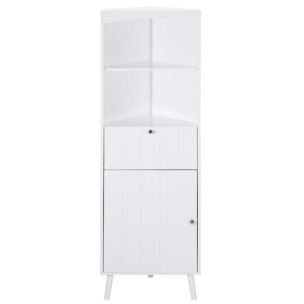 Aoibox 20 in. W x 14 in. D x 63 in. H White MDF Triangle Corner Linen Cabinet with Open Shelves, Anti-toppling Device