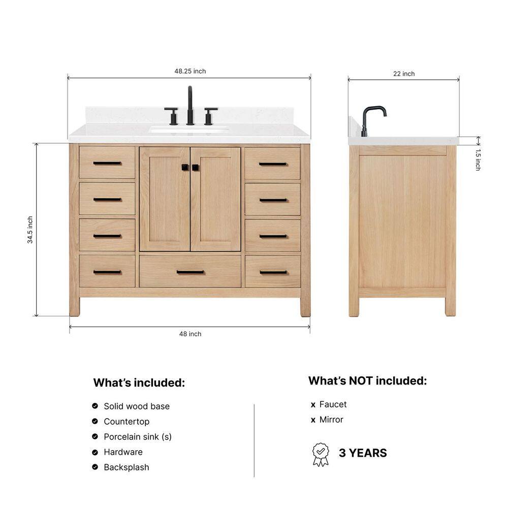 Cambridge 48.25" Oak Single Sink Vanity with Quartz Top