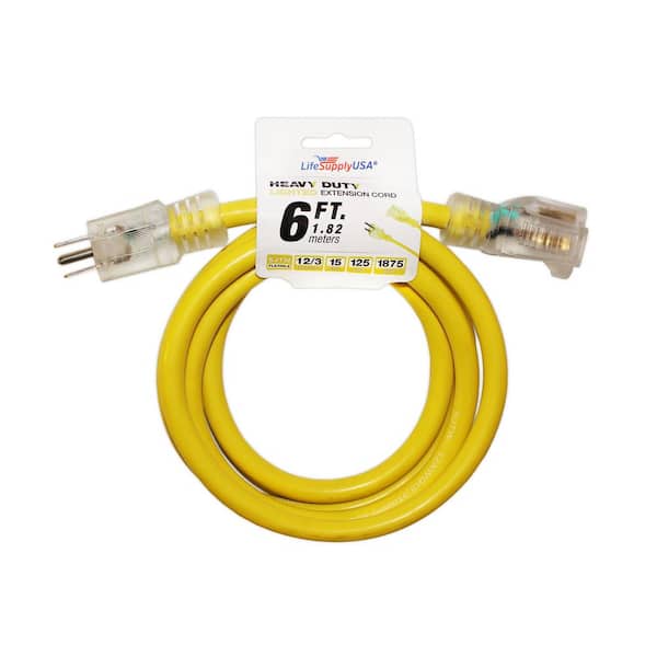 LifeSupplyUSA 6 ft. 12/3 300-Volt 15 Amp SJT Lighted Extension Cord Extra-Thick Prong for Indoor Plus Outdoor Use (5-Pack)