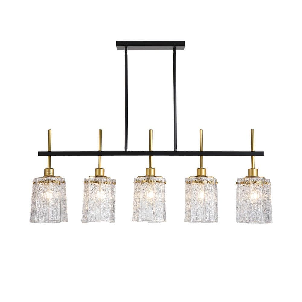 43 in. Farmhouse 5-Light Black and Gold Rustic Chandelier with Textured Glass Shade and No Bulbs Included price history on PriceWatchPro