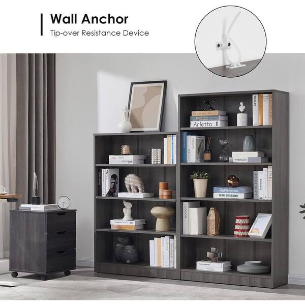 Lirago 60 in. Tall Grey Wood 5-Shelf Bookcase FXHD0202-76GN - The