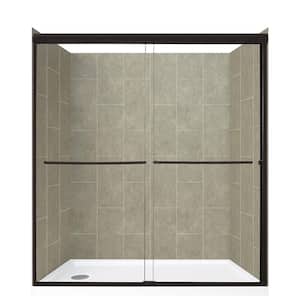 Cove Sliding 60 in. L x 32 in. W x 78 in. H Left Drain Alcove Shower Stall Kit in Shale and Matte Black Hardware