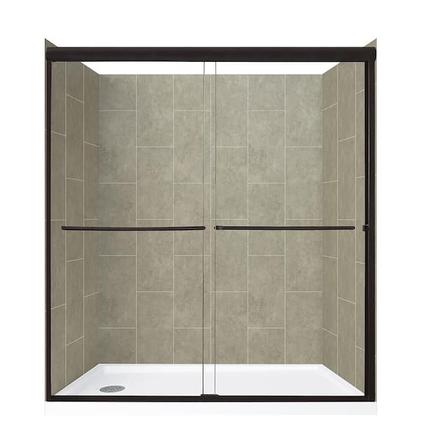 CRAFT + MAIN Cove Sliding 60 in. L x 32 in. W x 78 in. H Left Drain Alcove Shower Stall Kit in Shale and Matte Black Hardware