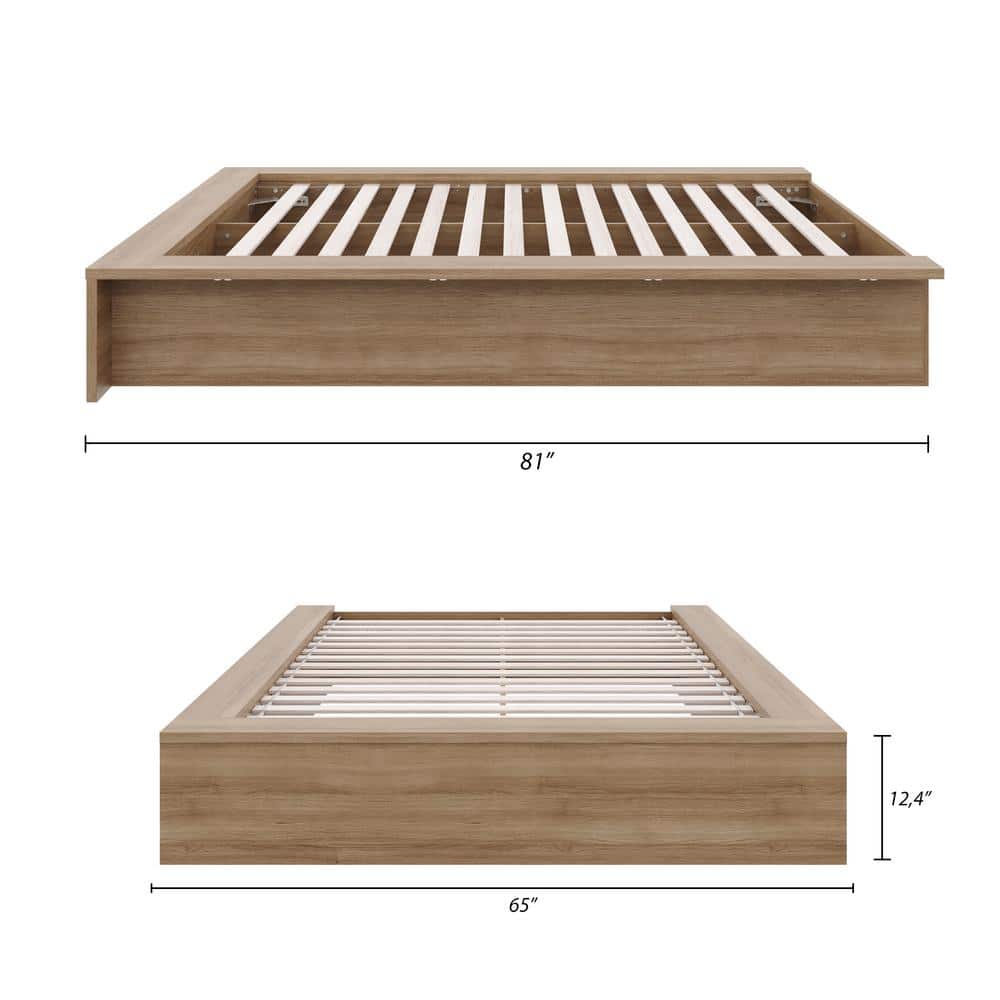 Full Brown Oak Engineered Wood Platform Bed Frame