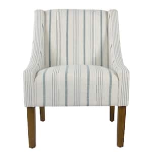 Striped Blue Calypso Poly-Linen Modern Swoop Accent Chair