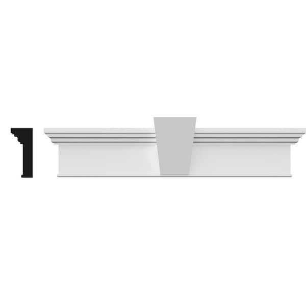 Ekena Millwork Traditional 1 in. x 101 in. x 7-1/4 in. Polyurethane Crosshead Moulding with Bottom Trim and Flat Keystone