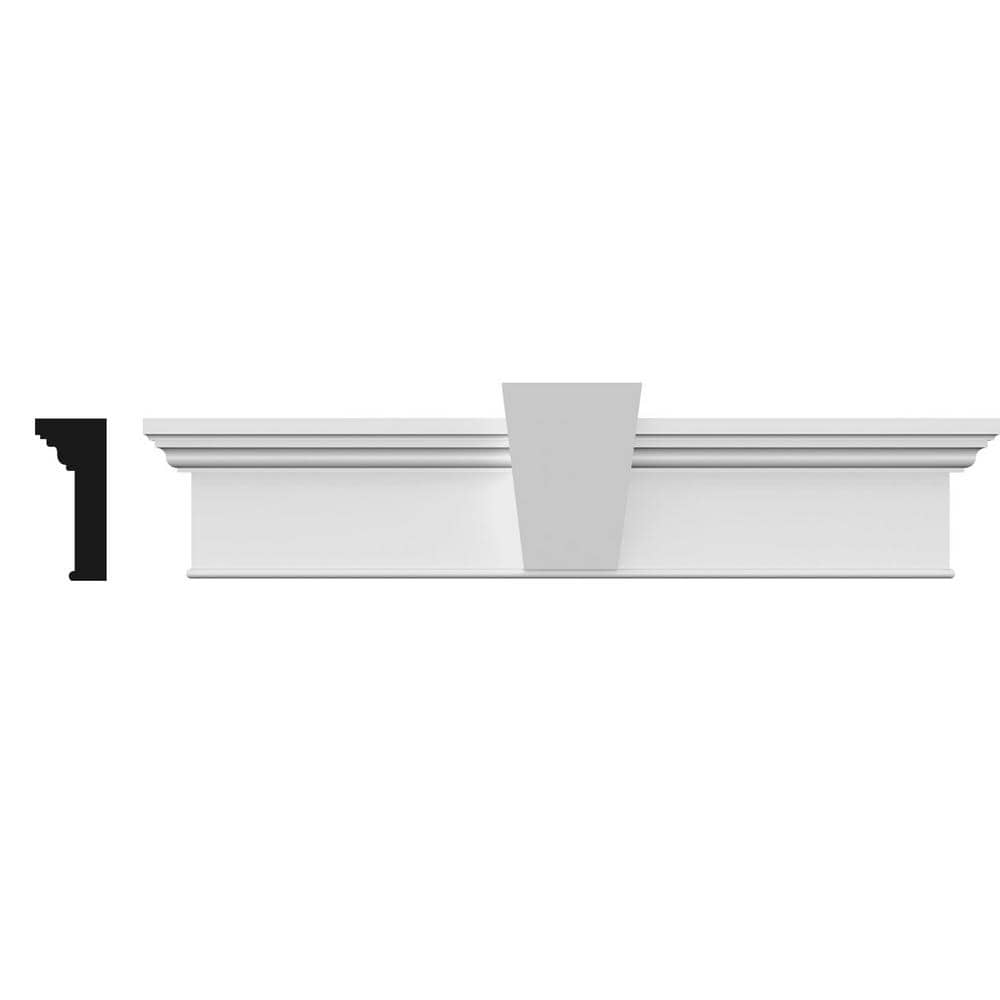 Ekena Millwork Traditional 1 in. x 101 in. x 7-1/4 in. Polyurethane Crosshead Moulding with Bottom Trim and Flat Keystone