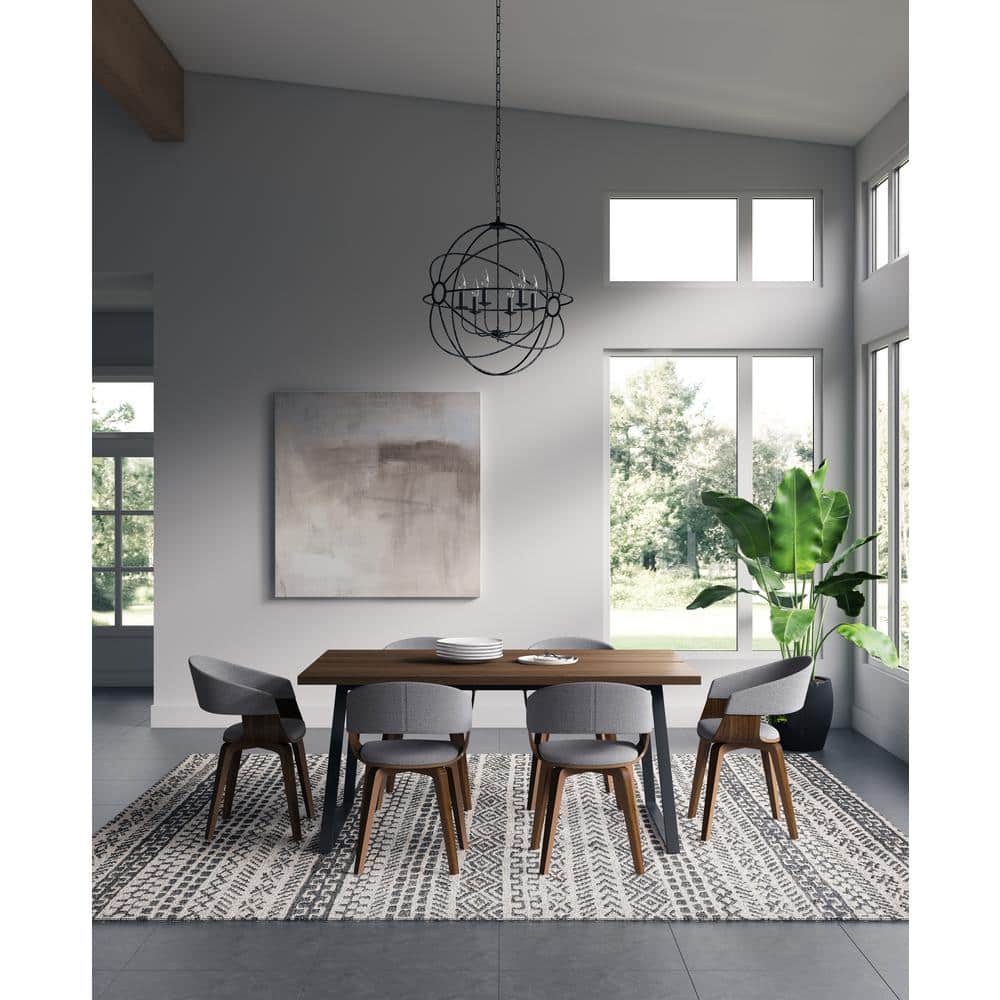 Lowell Blue Linen Upholstered 7-Piece Mango Wood Dining Set